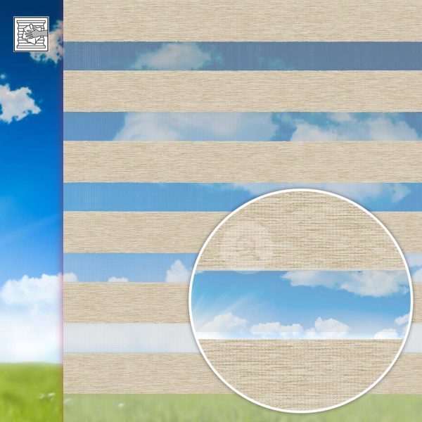 Doppelrollo Madera, beige, Kette, Streifen 7,5 / 5 cm