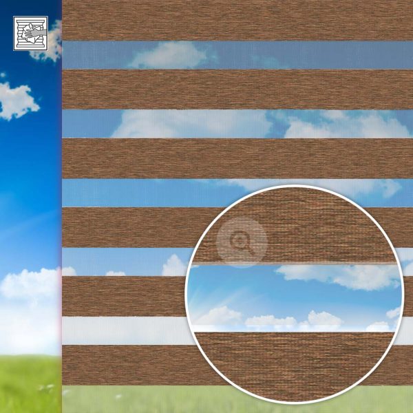 Doppelrollo Madera, braun, Kette, Streifen 7,5 / 5 cm