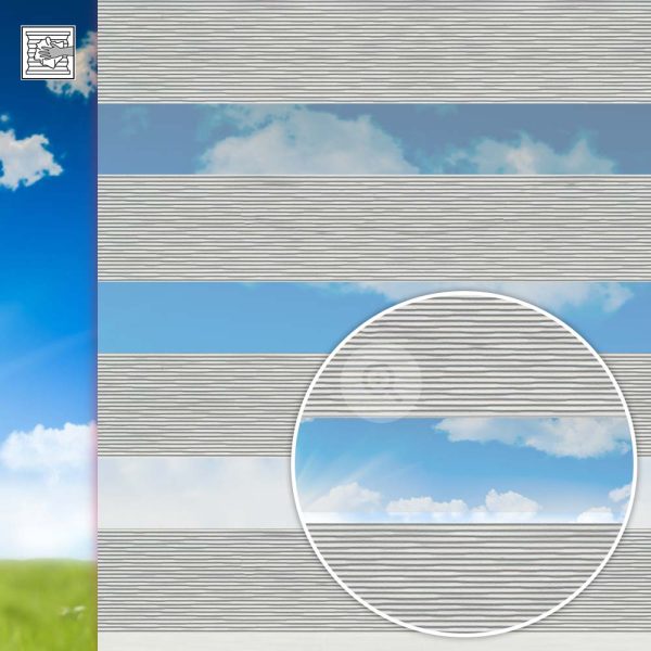 Doppelrollo Lusano, grau, Kette, Streifen 12 / 8 cm