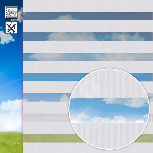 Doppelrollo Primavera, weiss, Kette, Streifen 7,5 / 5 cm, schwer entflammbar