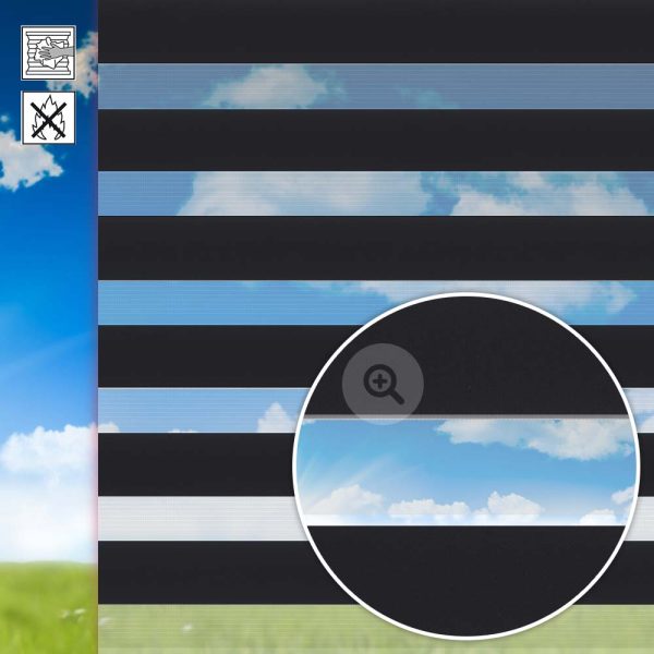 Doppelrollo Primavera, schwarz, Kette, Streifen 7,5 / 5 cm, schwer entflammbar