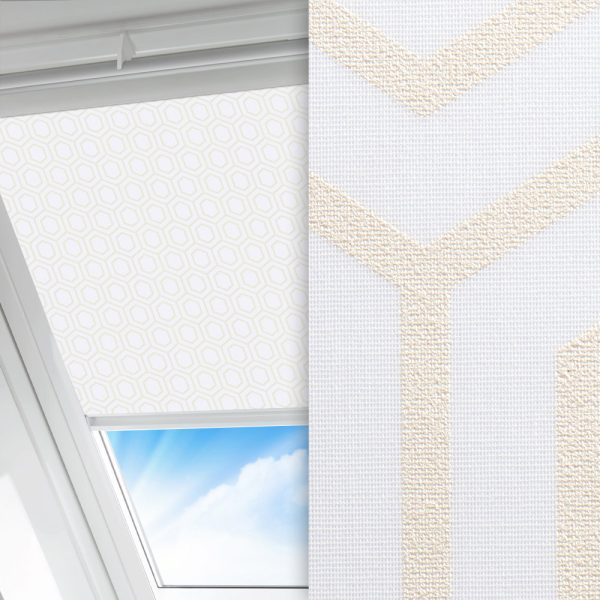 Dachfenster Rollo Hexa, weiss, lichtdurchlässig & blickdicht, feucht abwischbar, gold glänzend