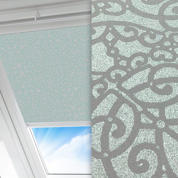 Dachfenster Rollo Bella, mint/grau, lichtdurchlässig & blickdicht, feucht abwischbar, mint glänzend