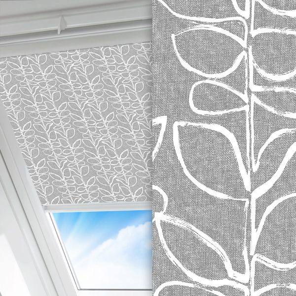 Dachfenster Rollo Natura, grau/weiss, lichtdurchlässig & blickdicht, feucht abwischbar