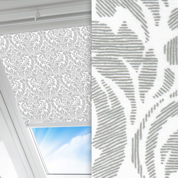 Dachfenster Rollo Barok, weiss/grau, lichtdurchlässig & blickdicht, feucht abwischbar