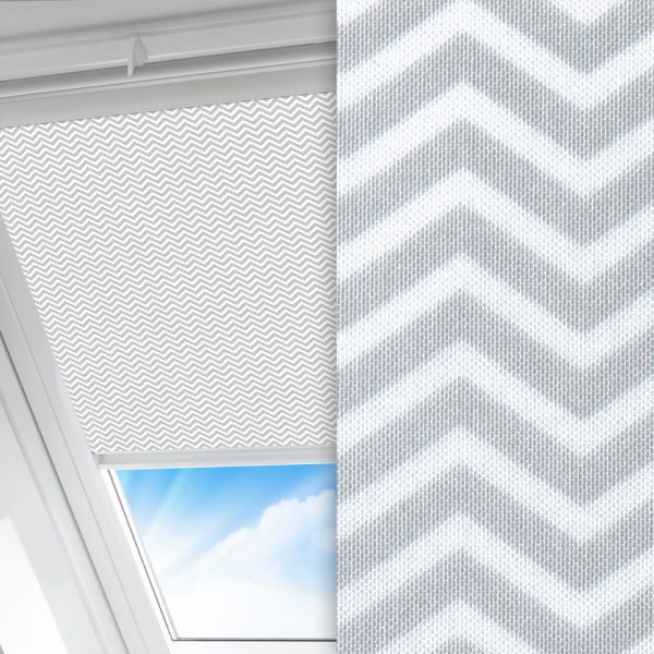 Dachfenster Rollo Zickzack, grau/weiss, lichtdurchlässig & blickdicht, feucht abwischbar