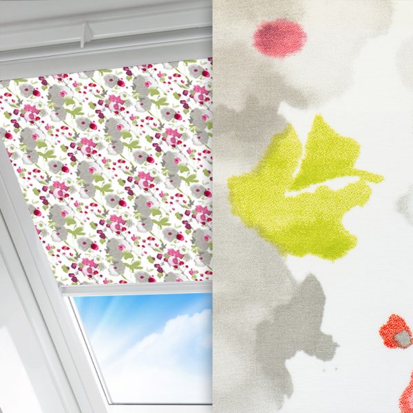 Dachfenster Rollo Aqua, weiss/grau/rot, lichtdurchlässig & blickdicht, feucht abwischbar