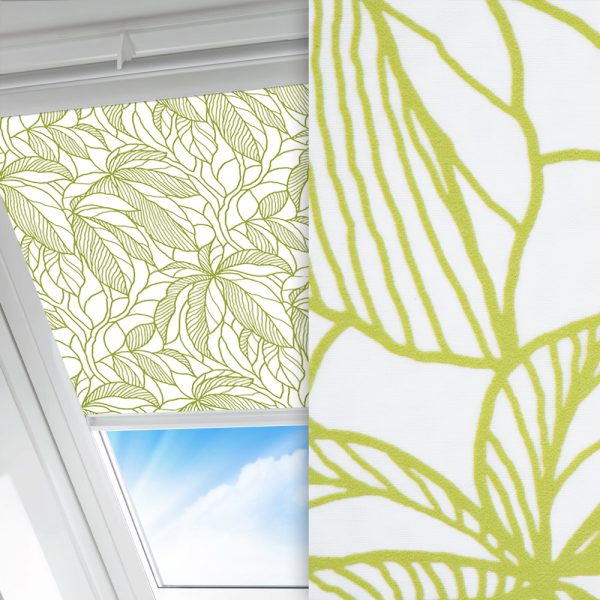 Dachfenster Rollo Natura, weiss/grün, lichtdurchlässig & blickdicht, feucht abwischbar