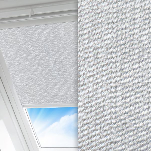 Dachfenster Rollo Fibra , grau/weiss, lichtdurchlässig & blickdicht, feucht abwischbar, silber glänzend