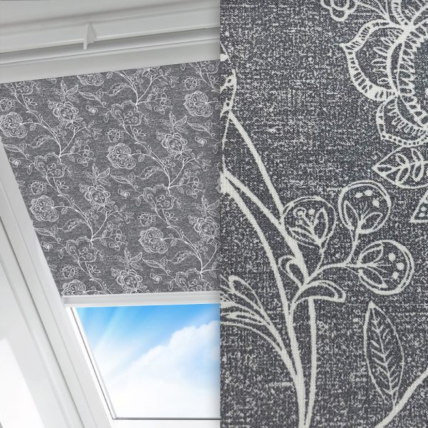 Dachfenster Rollo Flora, grau/weiss, lichtdurchlässig & blickdicht, feucht abwischbar