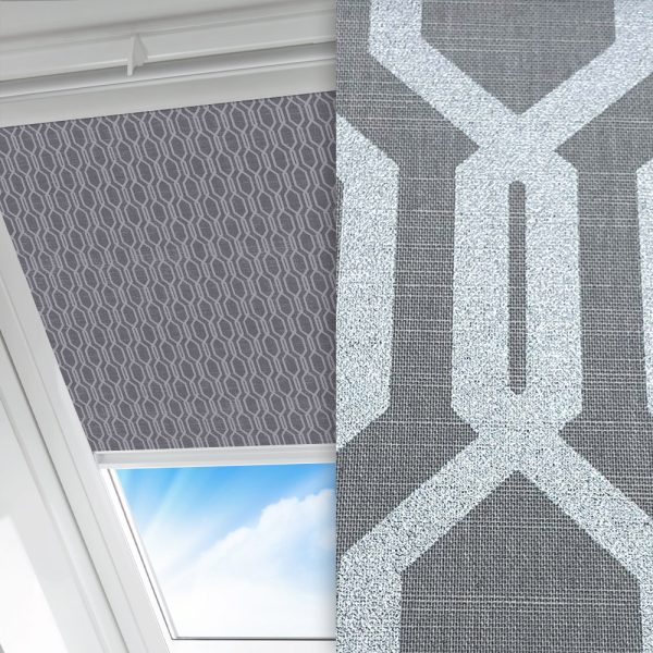 Dachfenster Rollo Honey, grau, lichtdurchlässig & blickdicht, feucht abwischbar, silber glänzend