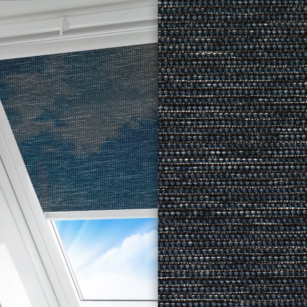 Dachfenster Rollo Fina, dunkelblau, transparent, feucht abwischbar, silber glänzend