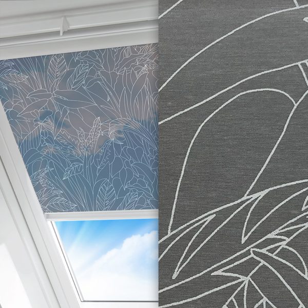 Dachfenster Rollo Natura, grau/weiss, transparent, feucht abwischbar