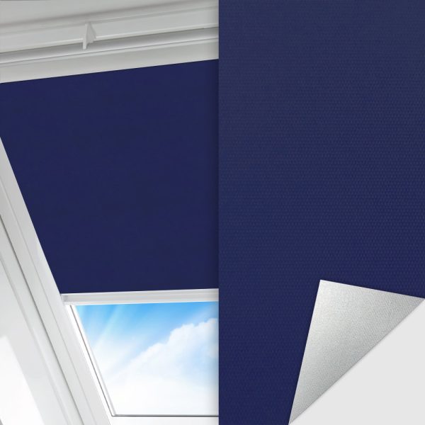 Dachfenster Rollo Cold Techno, dunkelblau, komplett verdunkelnd, Rückseite Alu, schmutzabweisend, feucht abwischbar