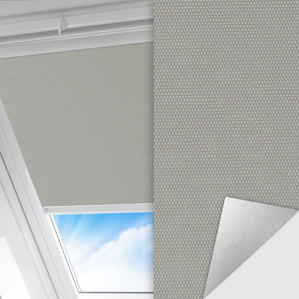 Dachfenster Rollo Clara, grau, komplett verdunkelnd, Rückseite Alu, schmutzabweisend, feucht abwischbar