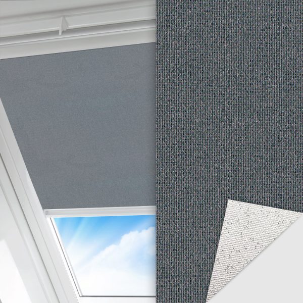 Dachfenster Rollo Techno, dunkelgrau, lichtdurchlässig & blickdicht, Rückseite Alu, schmutzabweisend, feucht abwischbar