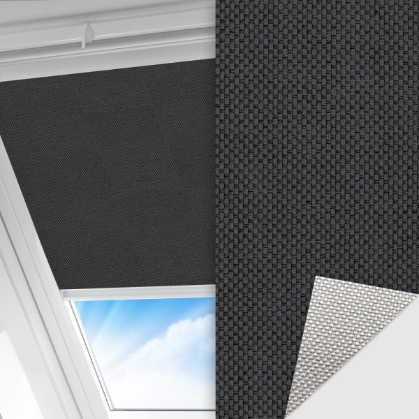 Dachfenster Rollo Techno, schwarz, lichtdurchlässig & blickdicht, Rückseite Alu, schmutzabweisend, feucht abwischbar