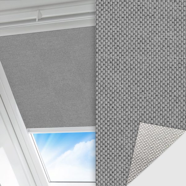 Dachfenster Rollo Techno, grau, lichtdurchlässig & blickdicht, Rückseite Alu, schmutzabweisend, feucht abwischbar