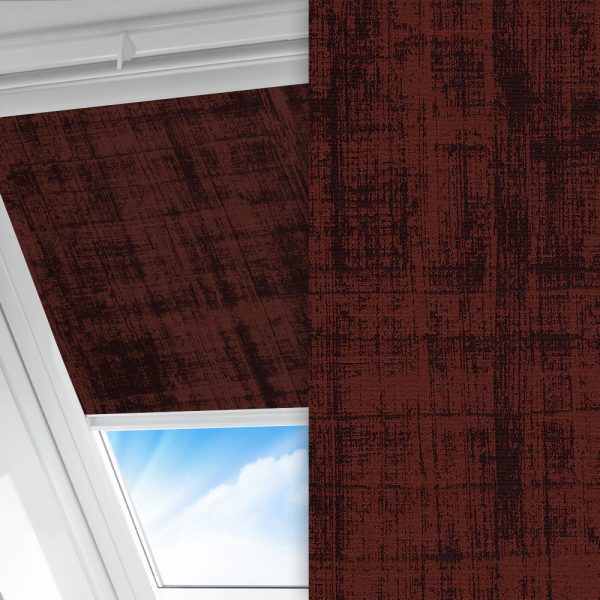 Dachfenster Rollo Momo, braun, komplett verdunkelnd, Rückseite farbig wie Vorderseite, feucht abwischbar, rost glänzend