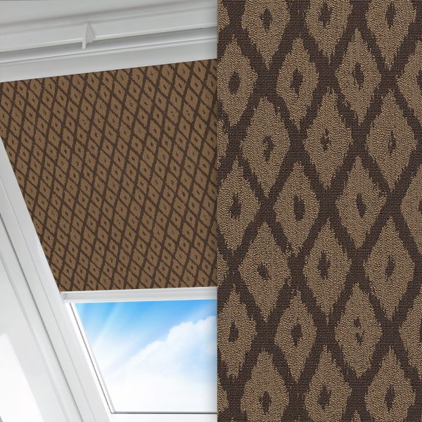 Dachfenster Rollo Dia, braun, komplett verdunkelnd, Rückseite farbig wie Vorderseite, feucht abwischbar, braun glänzend