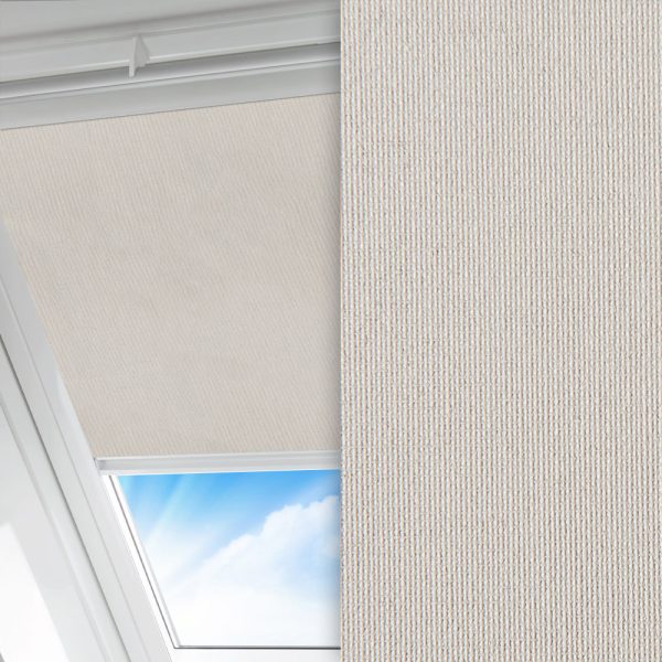 Dachfenster Rollo Prima Safe, hellgrau, abdunkelnd, kühlend, Rückseite Perlmutt, schmutzabweisend, feucht abwischbar