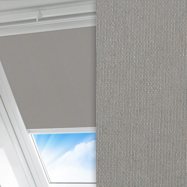 Dachfenster Rollo Prima Safe, grau, abdunkelnd, kühlend, Rückseite Perlmutt, schmutzabweisend, feucht abwischbar