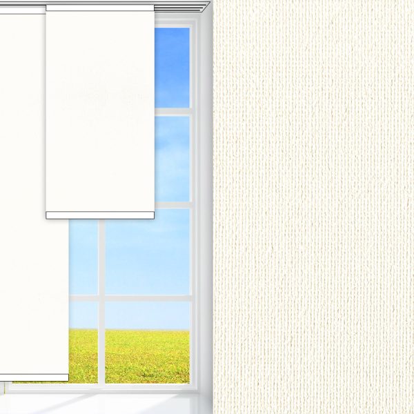 Flächenvorhang Rustico, weiss, abdunkelnd, Rückseite Perlmutt, schmutzabweisend, feucht abwischbar