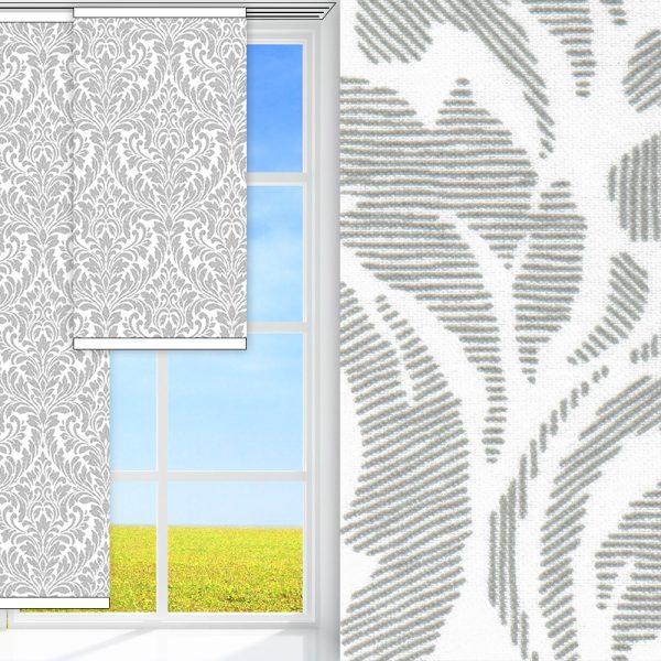 Flächenvorhang Barok, weiss/grau, lichtdurchlässig & blickdicht, feucht abwischbar