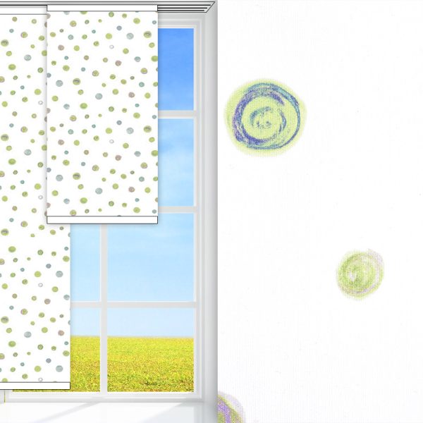 Flächenvorhang Punta, weiss/grün, komplett verdunkelnd, feucht abwischbar