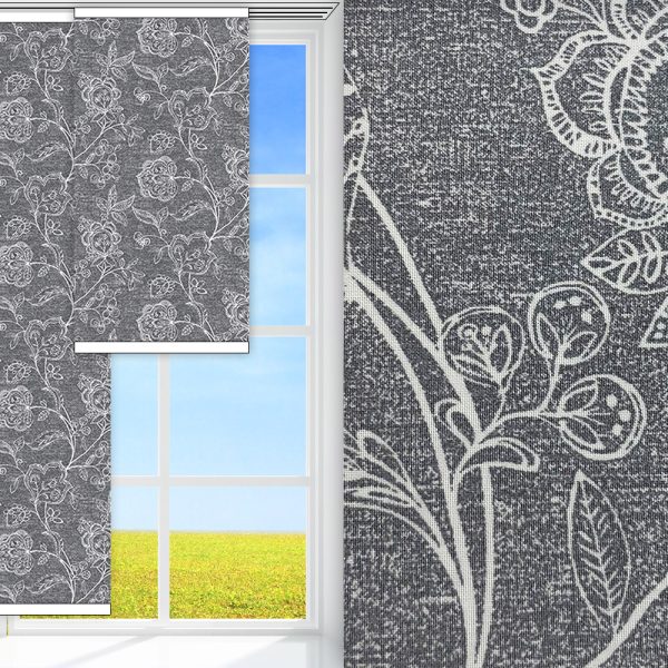 Flächenvorhang Flora, grau/weiss, lichtdurchlässig & blickdicht, feucht abwischbar