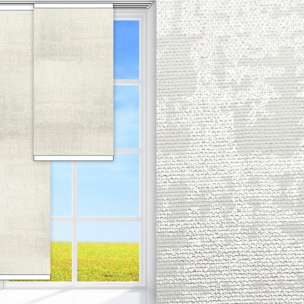 Flächenvorhang Fantasia, weiss, komplett verdunkelnd, Rückseite farbig wie Vorderseite, feucht abwischbar, weiss glänzend