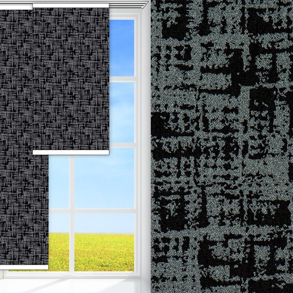 Flächenvorhang Fantasia, grau/schwarz, komplett verdunkelnd, Rückseite farbig wie Vorderseite, abbürstbar