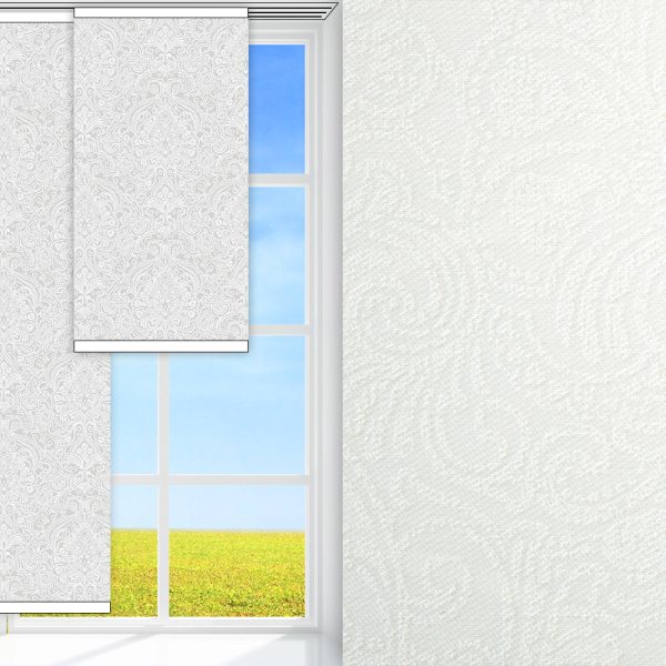 Flächenvorhang Barok, weiss, lichtdurchlässig & blickdicht, feucht abwischbar