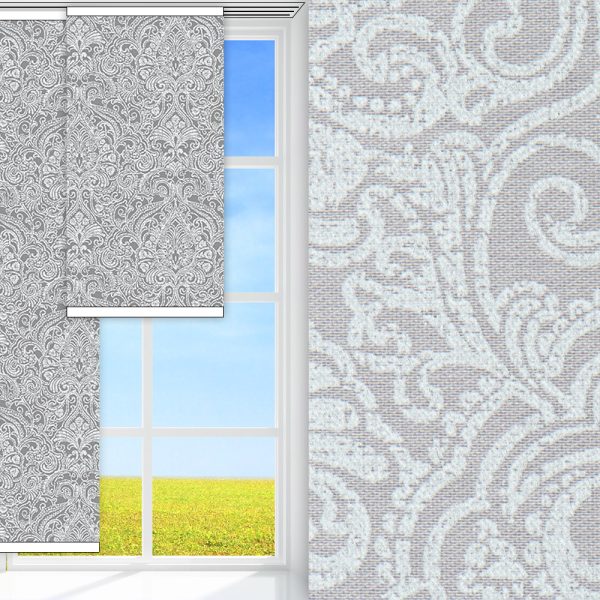 Flächenvorhang Barok, grau/weiss, lichtdurchlässig & blickdicht, feucht abwischbar