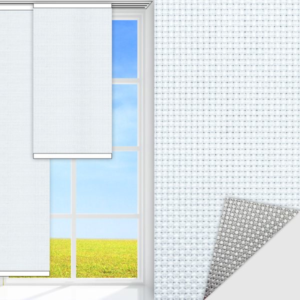 Flächenvorhang Techno, weiss, lichtdurchlässig & blickdicht, Rückseite Alu, schmutzabweisend, feucht abwischbar