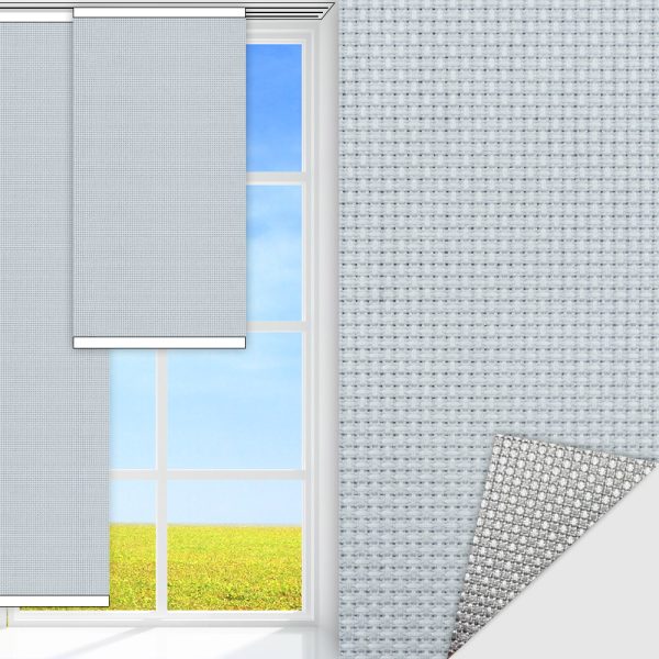 Flächenvorhang Techno, grau, lichtdurchlässig & blickdicht, Rückseite Alu, schmutzabweisend, feucht abwischbar