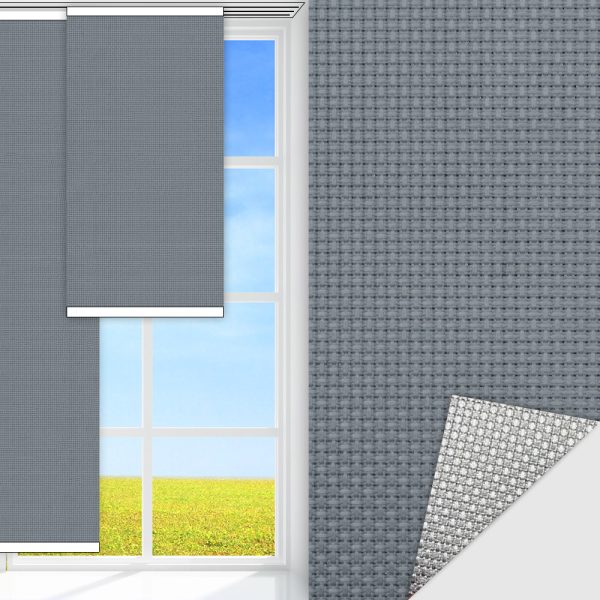 Flächenvorhang Techno, grau, lichtdurchlässig & blickdicht, Rückseite Alu, schmutzabweisend, feucht abwischbar