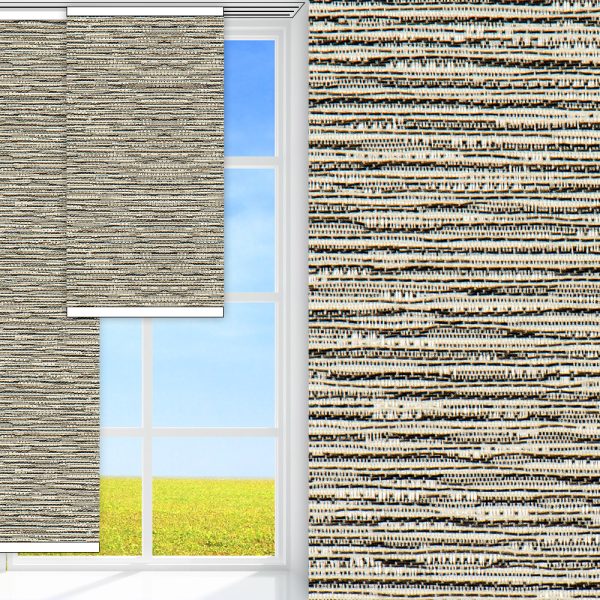 Flächenvorhang Maison, grau/schwarz, komplett verdunkelnd, feucht abwischbar