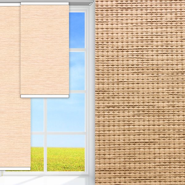 Flächenvorhang Ria, beige, komplett verdunkelnd, Rückseite farbig wie Vorderseite, abbürstbar, gold glänzend