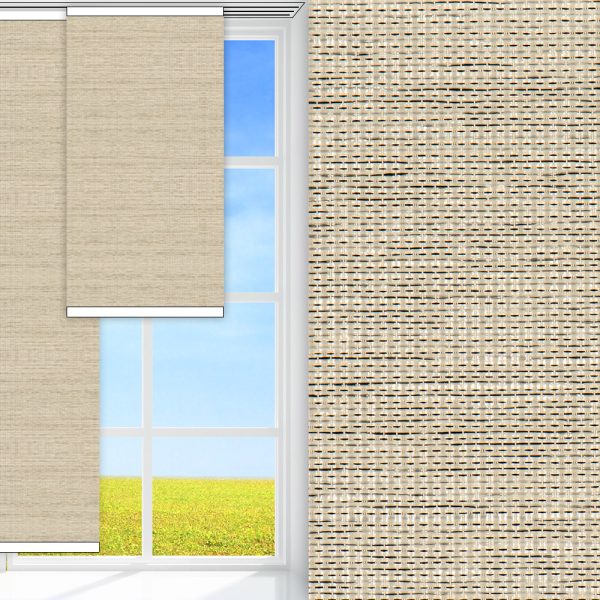 Flächenvorhang Ria, beige, komplett verdunkelnd, Rückseite farbig wie Vorderseite, abbürstbar, silber glänzend