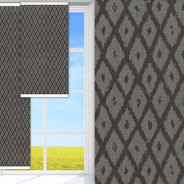 Flächenvorhang Dia, schwarz, komplett verdunkelnd, Rückseite farbig wie Vorderseite, feucht abwischbar, silber glänzend