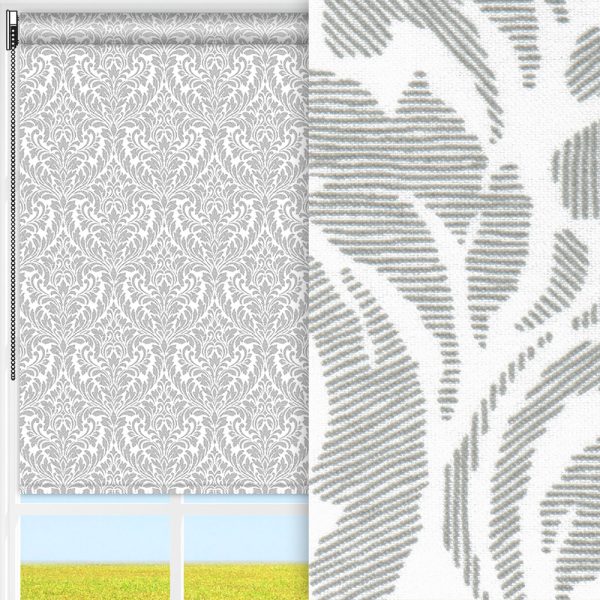 Rollo Barok, weiss/grau, lichtdurchlässig & blickdicht, feucht abwischbar