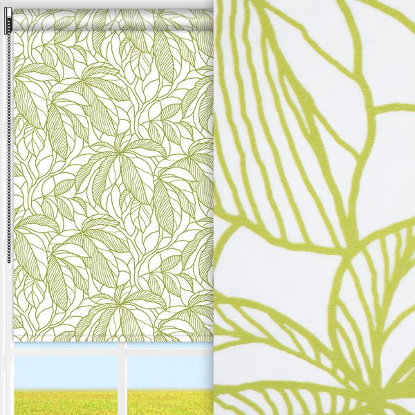 Rollo Natura, weiss/grün, lichtdurchlässig & blickdicht, feucht abwischbar