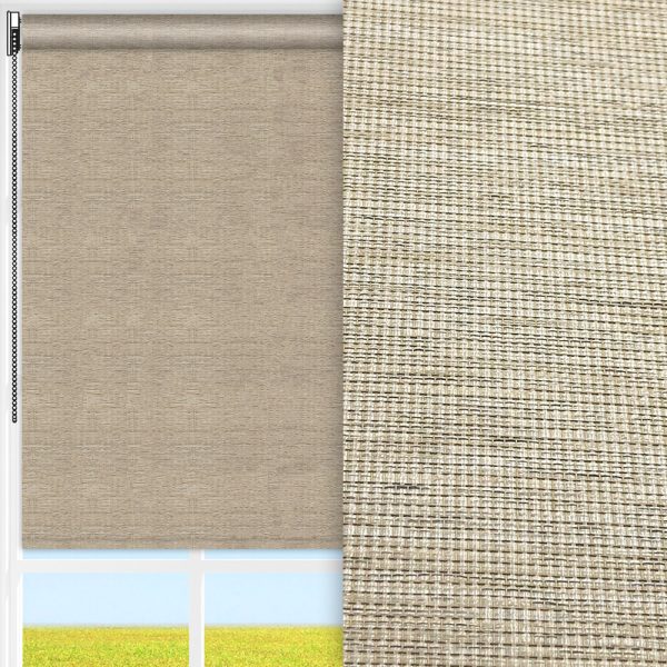 Rollo Quin, beige, lichtdurchlässig & blickdicht, abbürstbar, gold glänzend