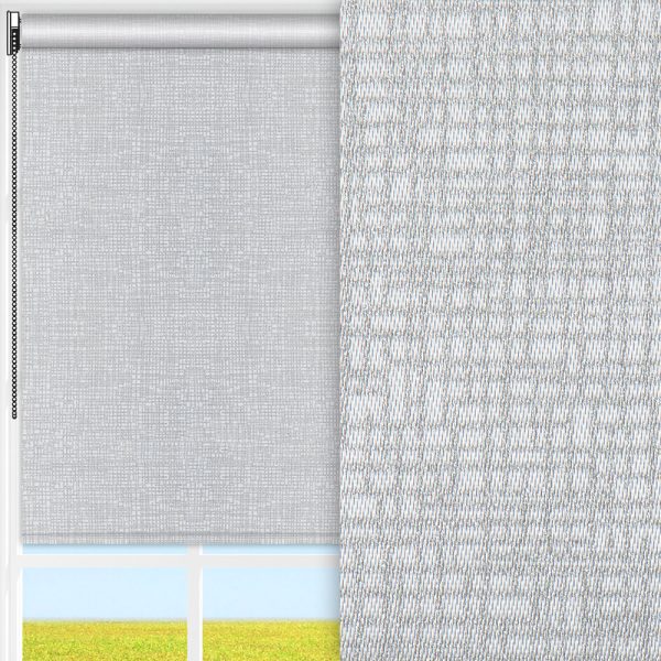 Rollo Fibra , grau/weiss, lichtdurchlässig & blickdicht, feucht abwischbar, silber glänzend