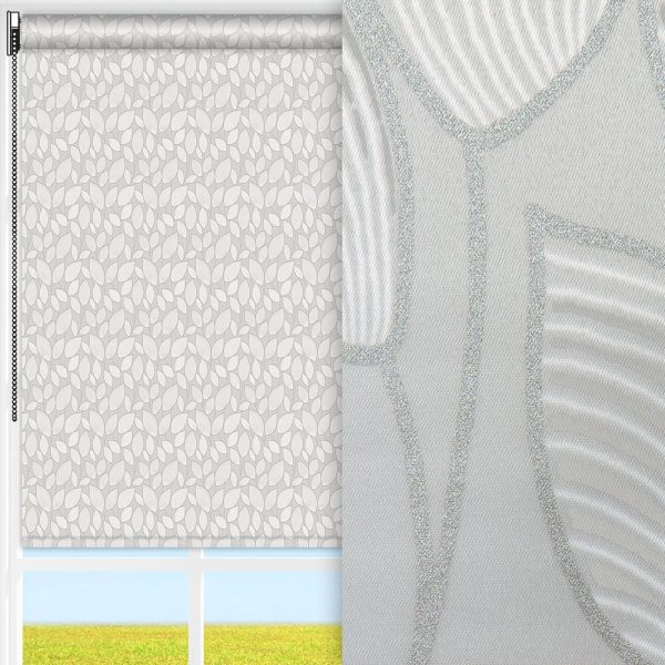 Rollo Arbor, grau/weiss, lichtdurchlässig & blickdicht, feucht abwischbar, silber glänzend