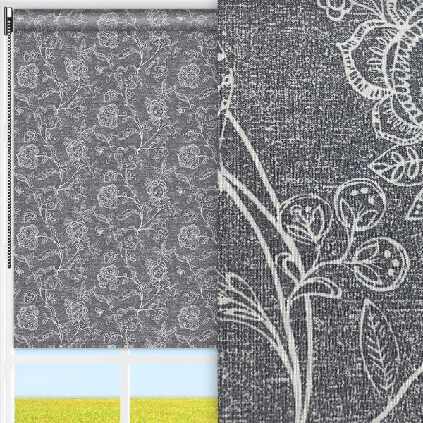 Rollo Flora, grau/weiss, lichtdurchlässig & blickdicht, feucht abwischbar