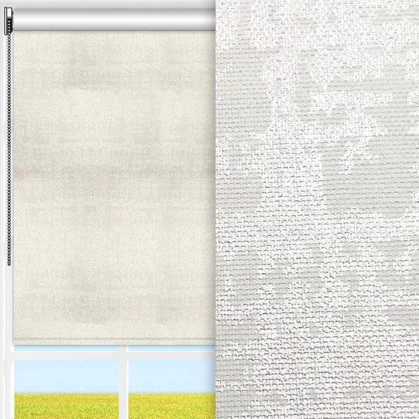 Rollo Fantasia, weiss, komplett verdunkelnd, Rückseite farbig wie Vorderseite, feucht abwischbar, weiss glänzend