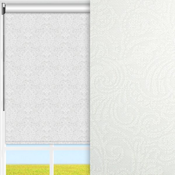 Rollo Barok, weiss, lichtdurchlässig & blickdicht, feucht abwischbar