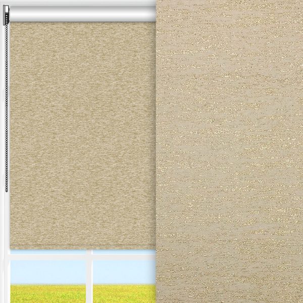 Rollo Moda, beige, komplett verdunkelnd, feucht abwischbar, gold glänzend